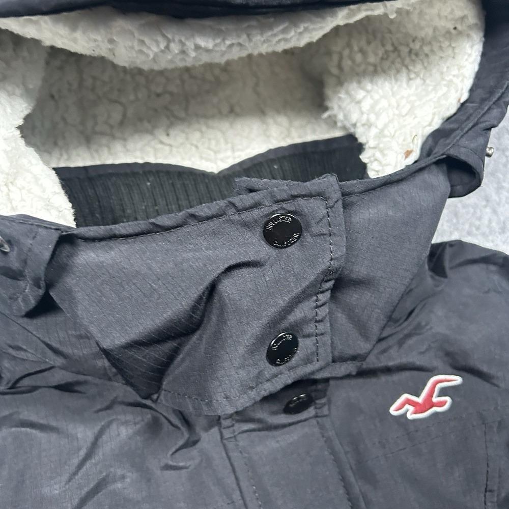 Hollister Jacket Womens Size xxs Black All Weather Hooded Sherpa Lined Y2k‎ - Picture 9 of 14